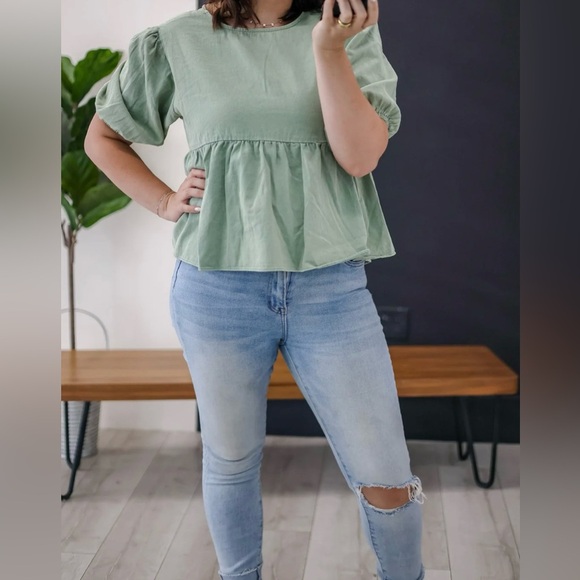 POL | SAGE TIE BACK BABYDOLL TOP - Picture 1 of 11